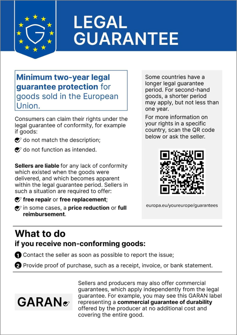Notice européenne relative à la garantie légale